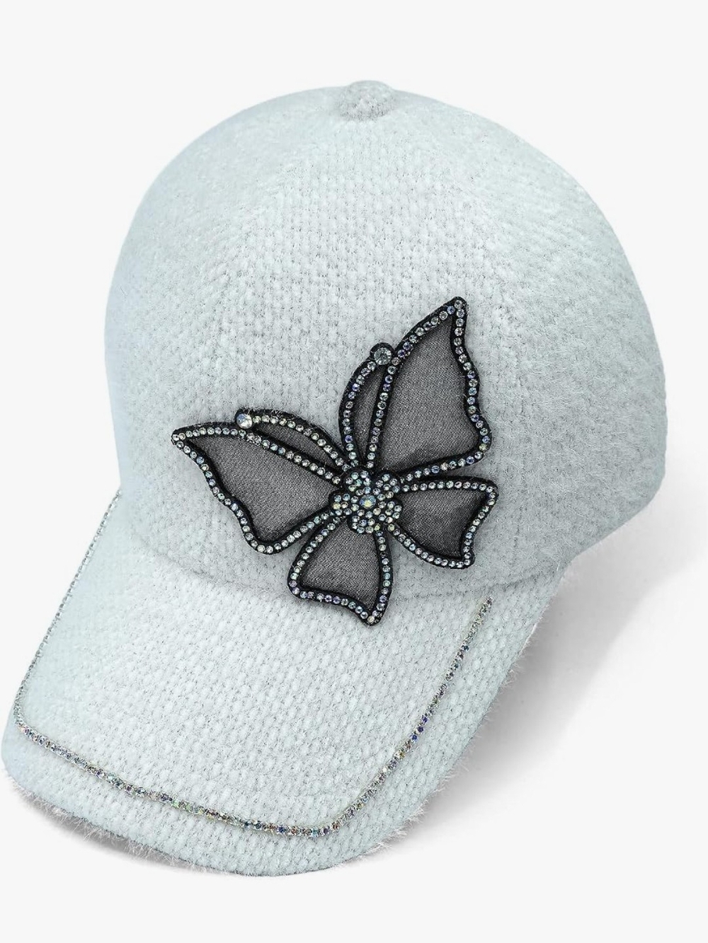 Crystal Butterfly Embellished Light Gray Women's Cap